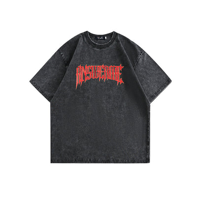 Playera Retro Desgastada con Estampado de Letras - Manga Corta - Image 6