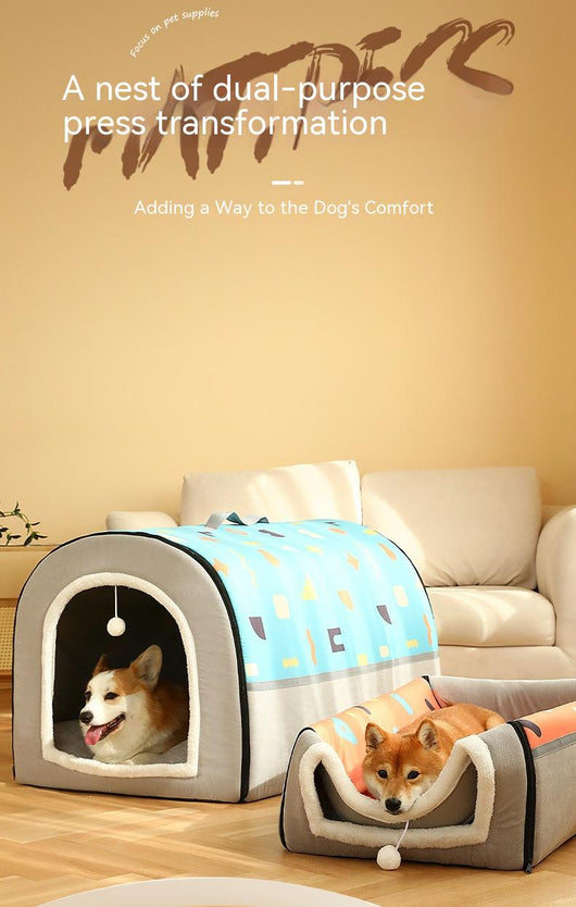 Casa Cama para Mascotas Desmontable con Patrón Geométrico Bicolor - Image 9