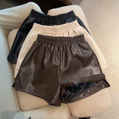 Shorts de Cuero Sintético Mujer Cintura Alta Suelta con Abertura - Image 4
