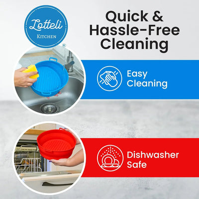 Collapsible Silicone Air Fryer Basket Liners Pot - Airfryer Liners Reusable Bowls for 3 to 5 Qt as Seen on the Today Show - Air Fryer Accessories 2 Pack - round Silicone Liners (Red & Blue) - Tekeno