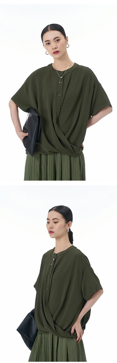 Blusa Suelta con Botones Decorativos y Manga Corta - Image 26