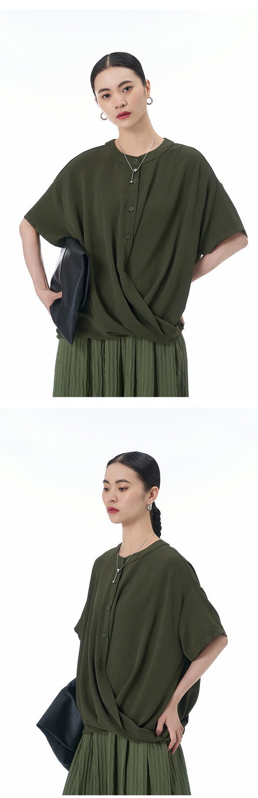 Blusa Suelta con Botones Decorativos y Manga Corta - Image 26