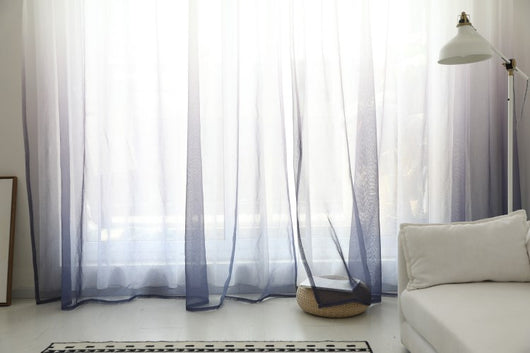 Green and white gradient sheer curtains made of polyester fiber, offering half shading for a modern room. - Image 23