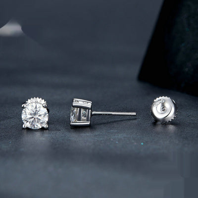 Aretes de Plata Esterlina S925 con Baño de Oro Blanco y Cuatro Garras - Image 8