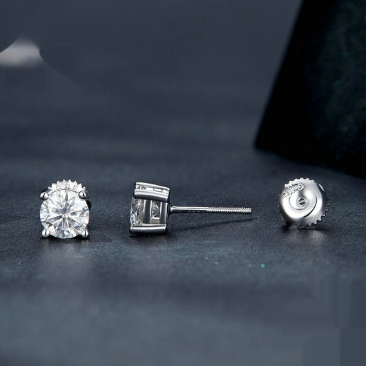 Aretes de Plata Esterlina S925 con Baño de Oro Blanco y Cuatro Garras - Image 8