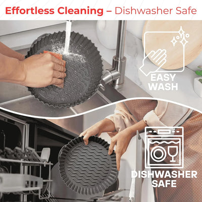 Silicone Air Fryer Liners Set of 5 – Reusable Air Fryer Liners Silicone with Egg Bite Mold, Oven Mitts – Fits 3–5 Qt Non-Stick, Food-Grade, Heat-Resistant - Tekeno