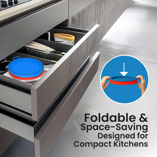 Collapsible Silicone Air Fryer Basket Liners Pot - Airfryer Liners Reusable Bowls for 3 to 5 Qt as Seen on the Today Show - Air Fryer Accessories 2 Pack - round Silicone Liners (Red & Blue) - Tekeno