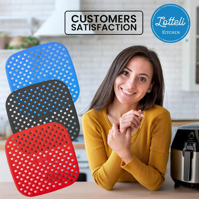 Reusable Air Fryer Liners 3 Pack for 3-5QT or Bigger - 7.5" Square Silicone Airfryer Liner - Easy to Clean Air Fryer Accessories as Seen on the Today Show - Safe Non-Stick Parchment Paper Replacer - Tekeno
