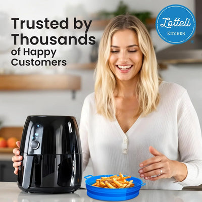 Collapsible Silicone Air Fryer Basket Liners Pot - Airfryer Liners Reusable Bowls for 3 to 5 Qt as Seen on the Today Show - Air Fryer Accessories 2 Pack - round Silicone Liners (Red & Blue) - Tekeno