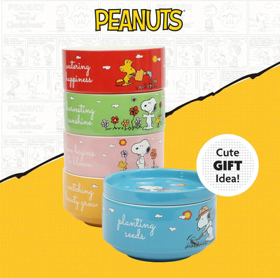 Set de 4 cuencos apilables de gres Peanuts – Snoopy y amigos, 14 cm, aptos para microondas y lavavajillas - Tekeno