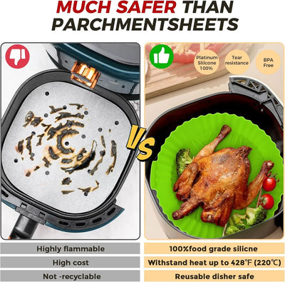 3 Pack Air Fryer Silicone Liners 8Inch Air Fryer Silicone Pot Reusable Food Grade Silicone Airfryer Liners Baking Basket Accessories Replacement of Flammable Disposable Parchment Paper - Tekeno