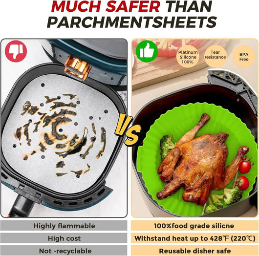 3 Pack Air Fryer Silicone Liners 8Inch Air Fryer Silicone Pot Reusable Food Grade Silicone Airfryer Liners Baking Basket Accessories Replacement of Flammable Disposable Parchment Paper - Tekeno