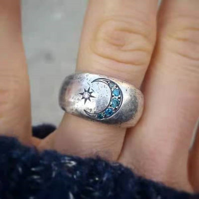 Anillo Retro Luna y Estrellas en Aleación