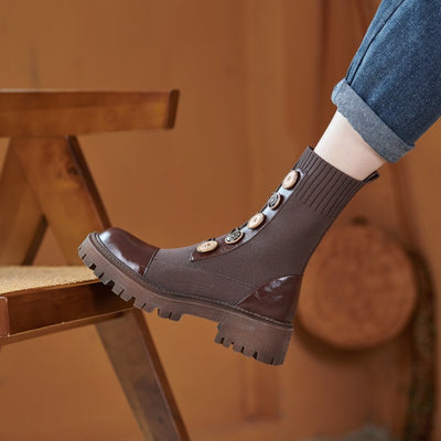 Botas Martin Mujer Suela Gruesa Caña Delgada Marrón - Image 3