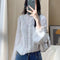 Blusa Elegante de Encaje Manga Larga Cuello Redondo Blanco