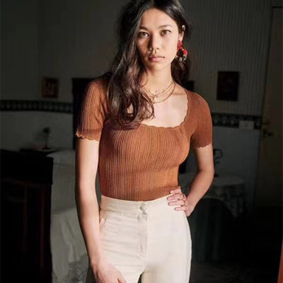 Blusa Tejida con Cuello de Pétalos y Manga Corta - Image 5