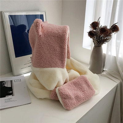 Bufanda Capucha Orejas de Gato con Combinación de Colores - Peluche Suave - Image 14