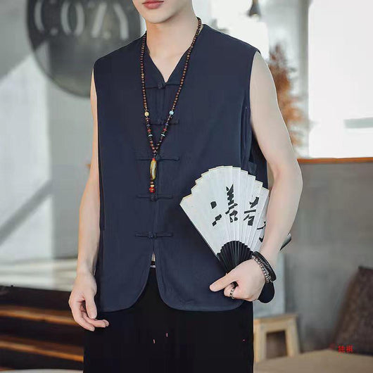 Chaleco de Lino Vintage Estilo Chino para Hombre - Diseño Sin Mangas Perfecto para Verano - Image 14