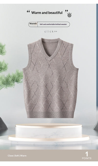 Chaleco Tejido Grueso para Hombre con Cuello V y Patrón Rombos - Image 11