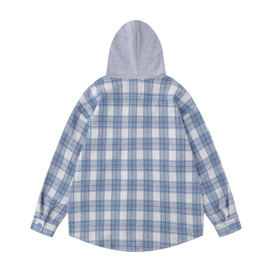 Camisa Cuadros Suelta con Capucha Estilo Retro para Hombre - Image 9