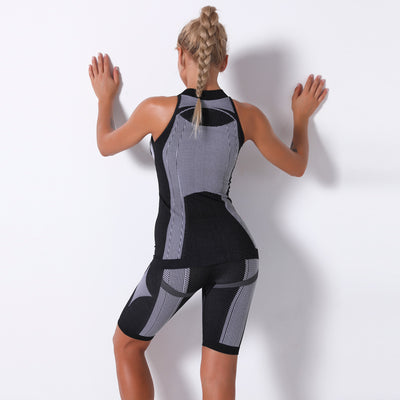Conjunto Deportivo Yoga Dos Piezas Tejido Sin Costuras a Rayas - Image 14