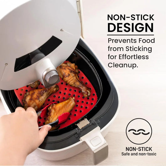 Reusable Air Fryer Liners 3 Pack for 3-5QT or Bigger - 7.5" Square Silicone Airfryer Liner - Easy to Clean Air Fryer Accessories as Seen on the Today Show - Safe Non-Stick Parchment Paper Replacer - Tekeno