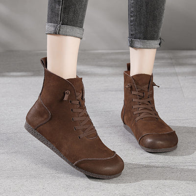 Botas Retro de Cuero con Caña Alta y Costura Decorativa para Mujer - Image 14