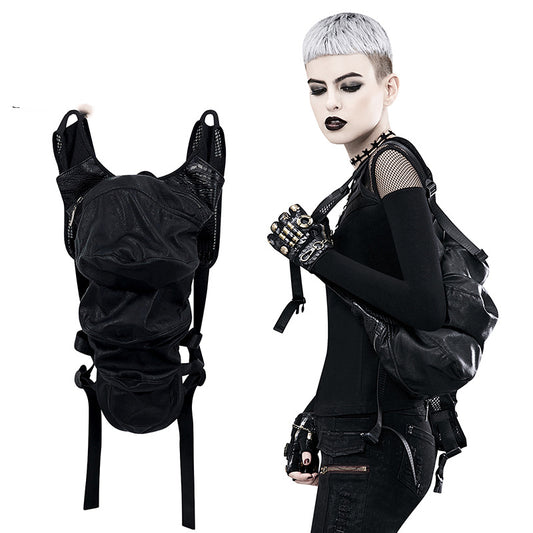 Bolsa Steampunk de Cuero PU con Costura Artesanal Negro