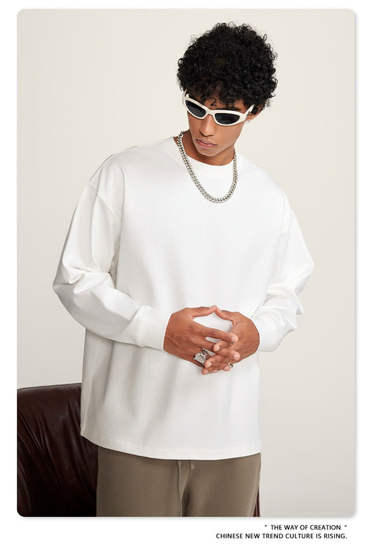 Camiseta Manga Larga Oversize para Hombre - Algodón Puro Otoño Invierno - Image 33