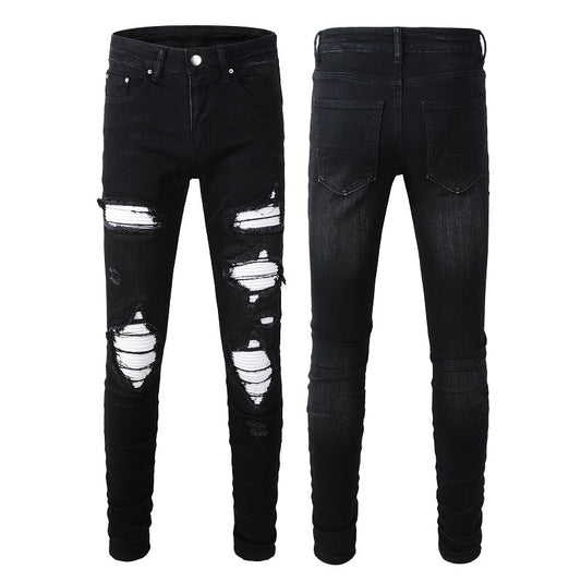 Jeans Rotos de Pana con Parches Estilo Urbano para Hombre