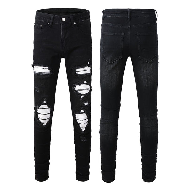 Jeans Rotos de Pana con Parches Estilo Urbano para Hombre