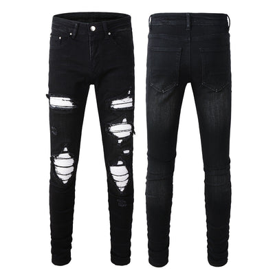 Jeans Rotos de Pana con Parches Estilo Urbano para Hombre