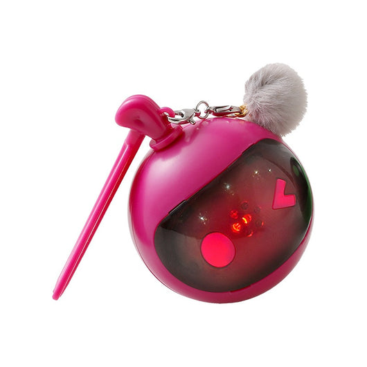Rose red and black spherical cat toy with a grey pom-pom and suction cup base for self-play. - Image 5
