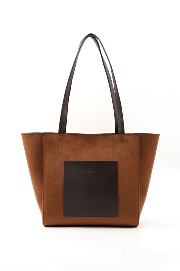 Bolso Tote Grande de Cuero Sintético Marrón con Cierre de Cremallera