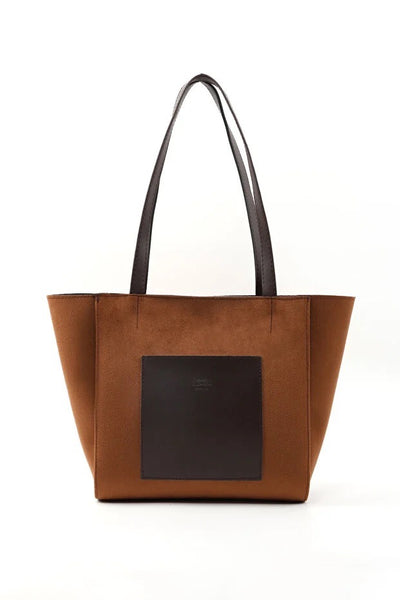 Bolso Tote Grande de Cuero Sintético Marrón con Cierre de Cremallera