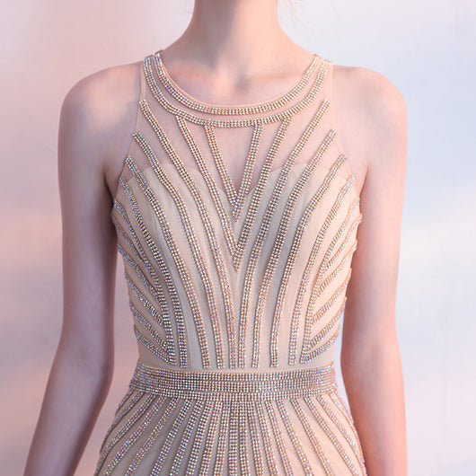 Vestido de Noche Dorado con Cola de Pez Champagne - Image 11