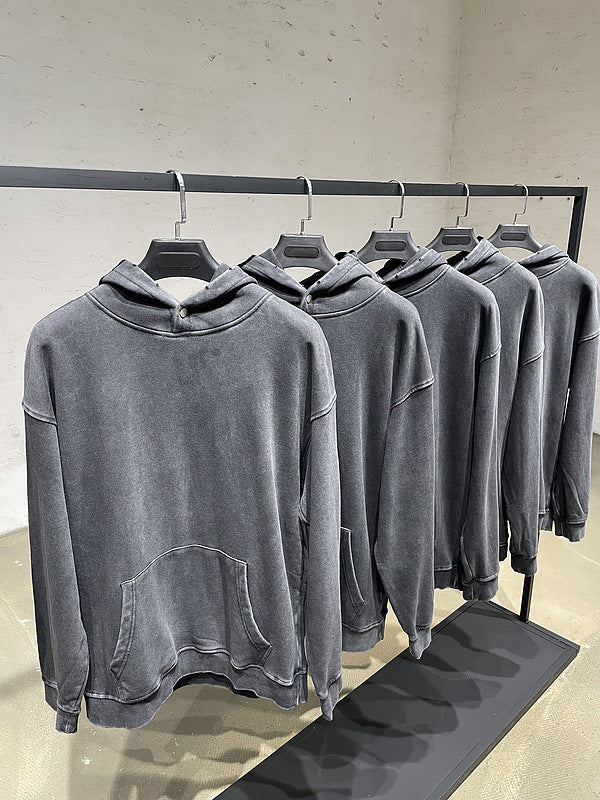 Sudadera con Capucha Desgastada y Cuello Fruncido - Estilo Urban Casual