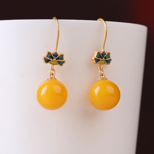 Aretes Gota de Agua en Cera de Abeja Amarilla - Diseño Otoñal Minimalista