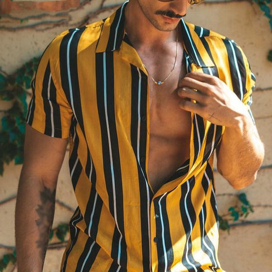 men's shirt, shirt, yellow, black, white, casual, streetwear - Image 6