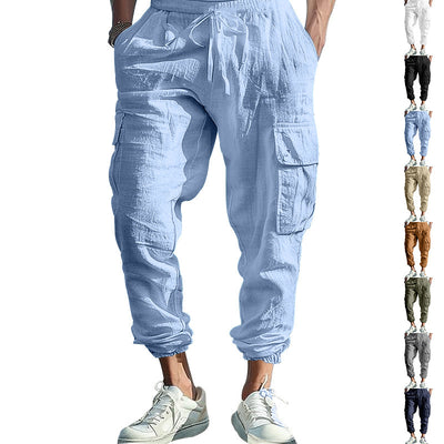 Pantalones Casuales de Algodón y Lino con Múltiples Bolsillos y Cordón Ajustable - Image 14