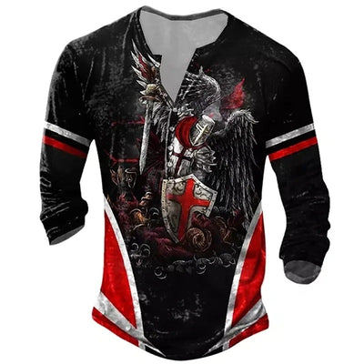 Camiseta Medieval de Manga Larga con Impresión Digital para Hombre