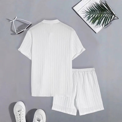 Conjunto Casual de 2 Piezas: Camisa Cuello Parado y Shorts para Hombre - Image 2