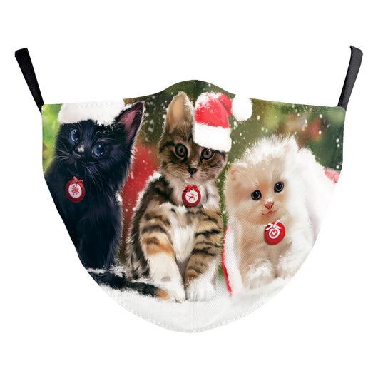 Christmas dust mask with a cartoon kitten in a Santa hat singing carols next to a decorated Christmas tree. - Image 7