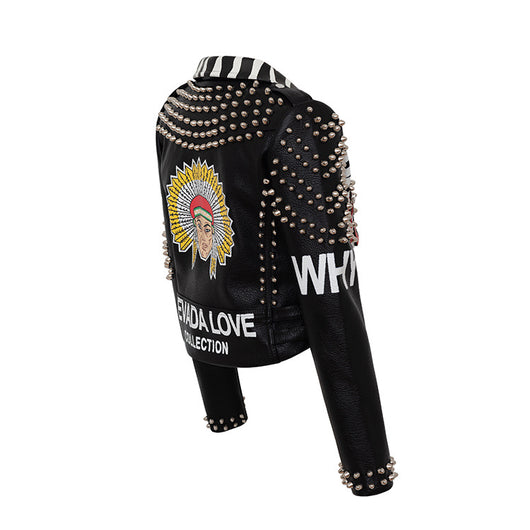 Chaqueta de Cuero Slim con Diseño Graffiti - Estilo Europeo y Americano para Mujer - Image 4