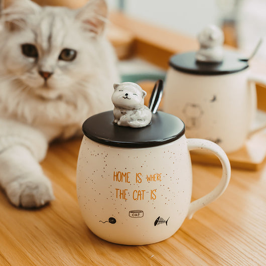 Taza de Cerámica con Tapa y Cucharilla para Café - Diseño Gato - Image 12
