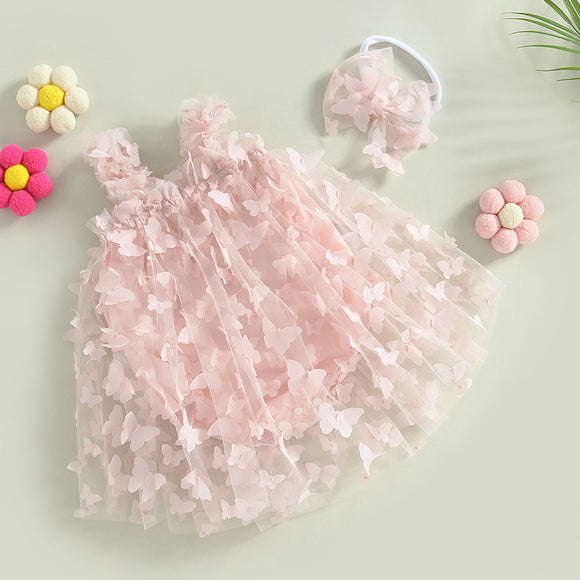 Falda Infantil con Mariposas Bordadas y Tirantes