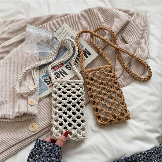 Bolsa Mensajera Tejida de Colores Lisos - Estilo Casual Multiusos - Image 17