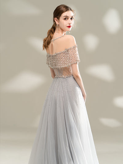 Vestido de Noche Gris Largo Elegancia y Temperamento - Image 8