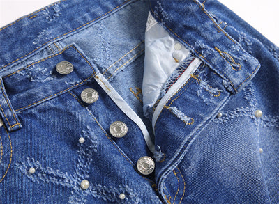 Pantalones Skinny Denim con Bordado de Perlas - Estilo Urbano Trendy - Image 13