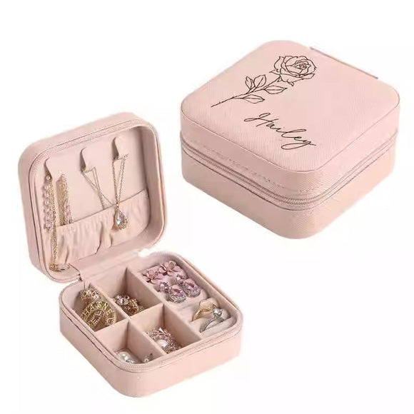 Caja de Joyas de Cuero PU con Nombre Personalizado y Diseño Floral - Regalo Perfecto para San Valentín